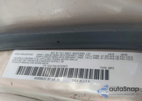 2009 Subaru Outback 2.5I Limited из США, поврежденный, VIN 4S4BP66C397323872